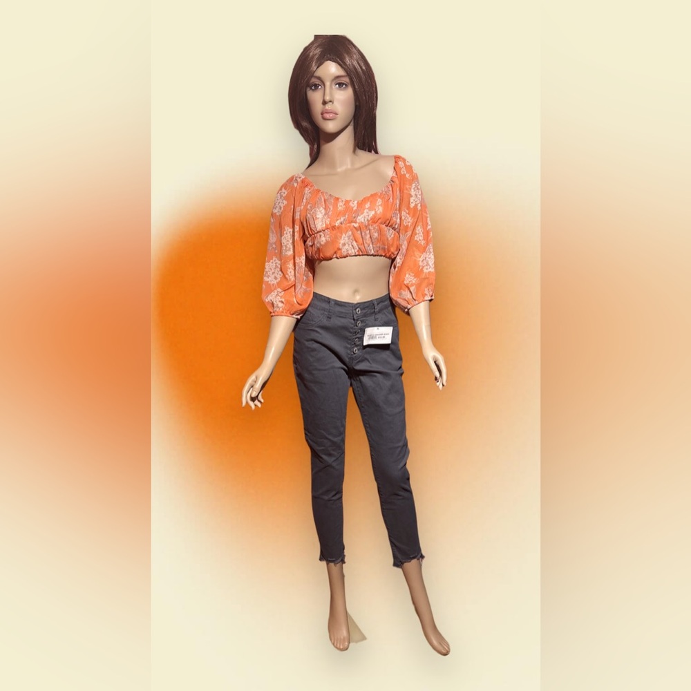 Vibrant Orange Floral Crop Top
